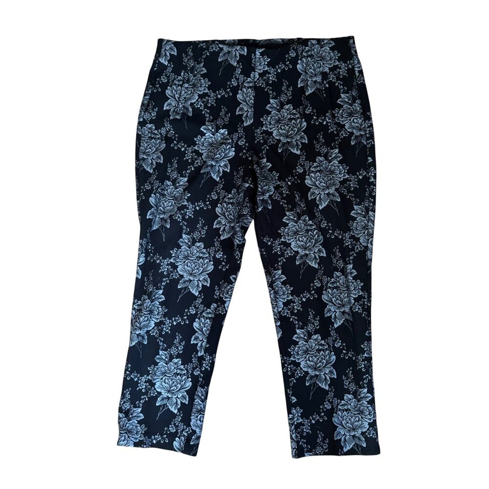 Chicos Womens Black & Gray Floral‎ Print Pants Size 2.5 Stretch Med/14